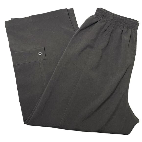 XIAO Wide Leg Crop Pants Button Accent Lagenlook Elastic Waist Black USA Large - Picture 7 of 8